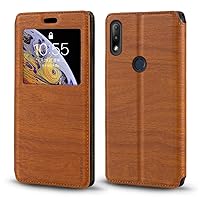 Asus Zenfone Max Plus M2 ZB634KL Case, Wood Grain Leather Case with Card Holder and Window, Magnetic Flip Cover for Asus Zenfone Max Shot ZB634KL