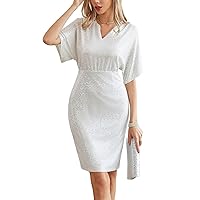 GRACE KARIN Sequin Dresses for Women Sparkly Batwing Sleeves V Neck Midi Bodycon Dress Cocktail Party