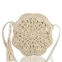 XiXiRan Women's Straw Shoulder Bag, Basket Bags, Women's Braided Straw Shoulder Bags, Pure Handmade Bag Straw Small Raffia Handbags with Removable Shoulder Strap in Bohemian Style