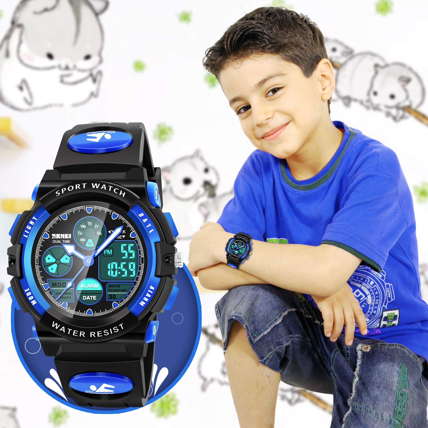 Dodosky Boy Toys Age 5-12, LED 50M Waterproof Digital Sport Watches for Kids Birthday Presents Gifts for 5-13 Year Old Boys - Blue