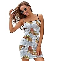 Asian Goldfish Slim Slip Dress for Women Sexy Mini Dress Backless Sundress Summer Dresses