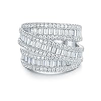 Eternity Ring Wedding Bands,18K Gold Plated 3 Rows Emerald Cut Lab Diamond Band Rings for Women Men