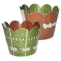 Football Fan Cupcake Wrapper - Reversible and Adjustable Grass Football Field and Pigskin Designed for Sports Themed Birthday Party, Superbowl, Team - Dessert Skirtz 24 Count