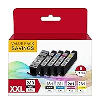 PGI-280XXL/CLI-281XXL 5-Color Value Pack Compatible Ink Cartridge Replacement for Canon 280XXL 281XXL High Yield to TR7520 TR8520 TS6120 TS6220 TS8120 TS8220 TS9120 TS9520 TS6320 (5 Pack)