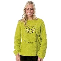 Dr. Seuss Adult Unisex The Grinch Who Stole Christmas Sherpa Pullover Long Sleeve Top For Women or Men