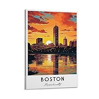 KIRSTER Boston Poster, Prudential Tower Poster, US Cityscape Poster, Massachusetts Travel Art Canvas Wall Art Pictures Poster Trendy Teen Girl Funky Home Wall Decor 12x18inch(30x45cm)