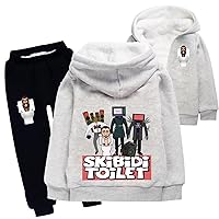 Boy's Winter Fleece Lined Tracksuit 2 Piece Outfits Skibidi Toilet Long Sleeve Zip Up Hooded Coats and Sweatpants Sets