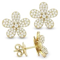 14K Yellow Gold .77ct White Diamond Flower Stud Earrings