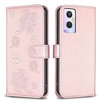 Wallet Case Cover Compatible with OPPO A96 5G/Reno 7Z/Reno 8 Four-Leaf Clover Wallet Case,Magnetic PU Leather Flip Folio Case with Credit Card Slot Kickstand Shockproof Phone Case Compatible with A96
