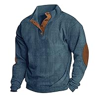 Henley Shirts For Men Trendy Corduroy Stand Collar Pullover Gradient Button Up Sweatshirt With Elbow Patches