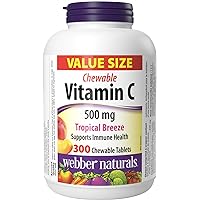 Vitamin C, 300 Chewable Tropical Breeze Flavor Tablets, 500 mg of Vitamin C Per Tablet, Bones, Teeth, Immune and Antioxidant Support, Non GMO, Dairy & Gluten Free