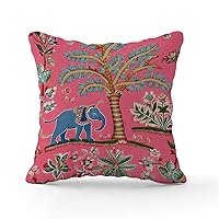 Animal Pink Chinoiserie Pillow Cover Thailand Elephant Jungle Pillows 20x20 INRustic Accent Modern Decorative Pillow Covers for Couch Sofa Patio
