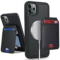 iPhone 11 Pro case with Credit Card Holder mag Safe, iPhone 11 Pro Phone Leather Case Wallet for Women Compatible mag Safe Wallet Detachable 2-in-1 for Men-Black