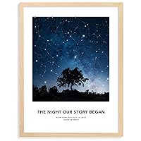 Custom Star Map & Landscape - Personalized Constellation Map Wall Art, Framed or Unframed Star Prints, Great Gift for Special Occasion, Engagement, Wedding, Anniversary Gift (Love Tree)