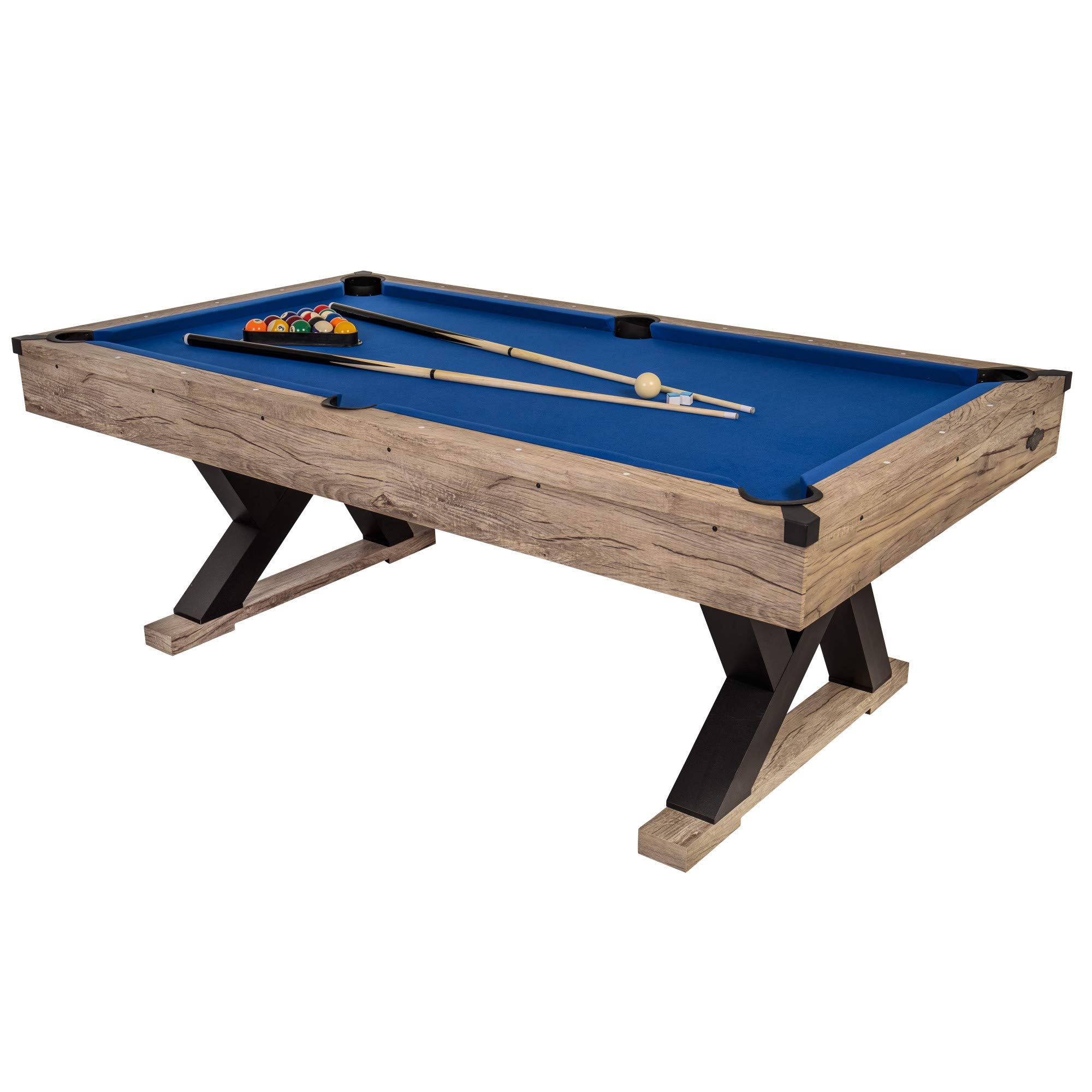 American Legend Kirkwood 84” Billiard Table with Rustic Blond Finish, K-Shaped Legs and Royal Blue Cloth