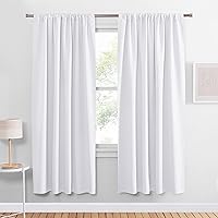PONY DANCE White Curtains Decoration - Bedroom White Rod Pocket Top Drapes Solid Soft Window Treatments Panels Half-Light Block for Living Room, 52“ Wide by 72” Long Drop, Pure White, Double PCs