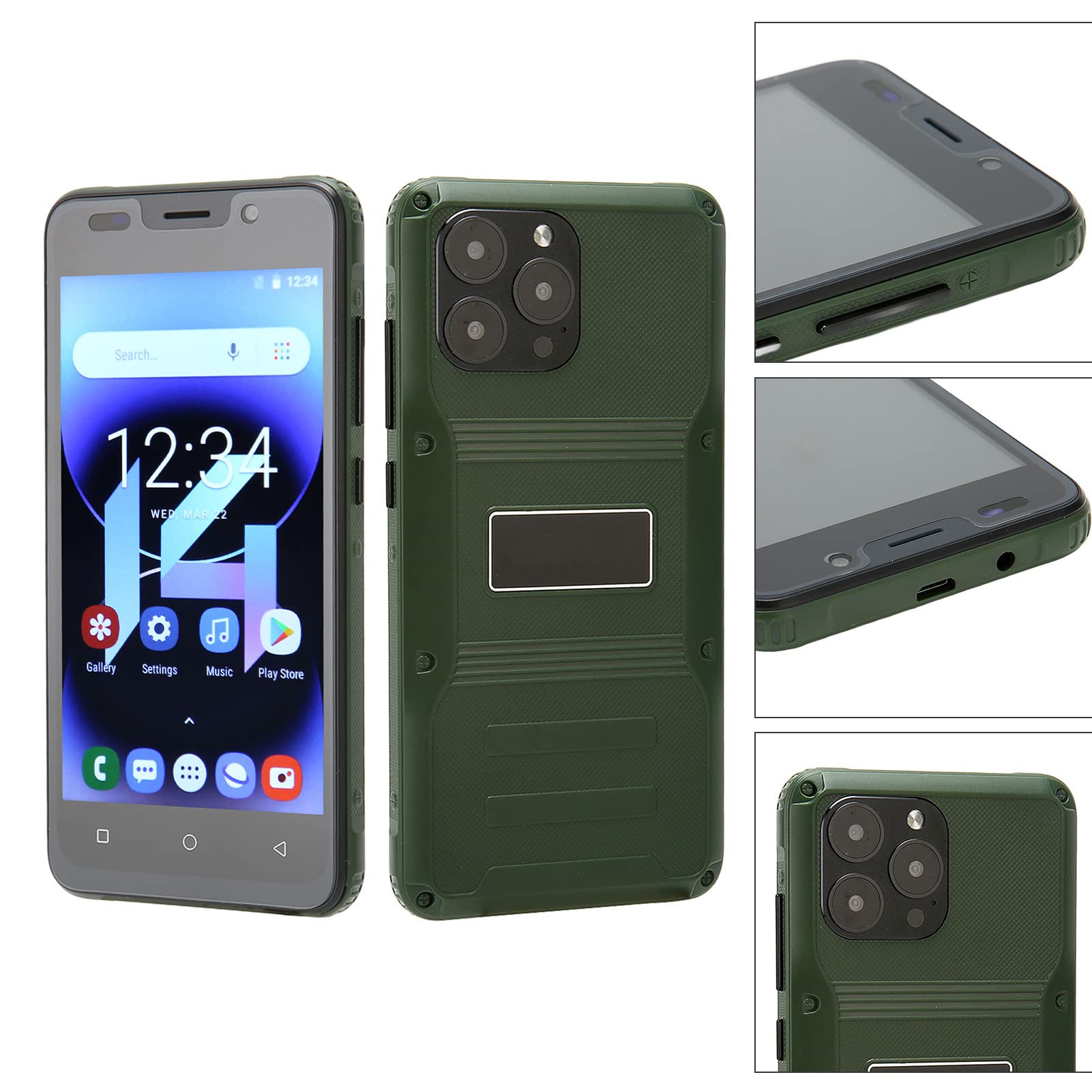 5 Inch Unlocked Phone for Android 10 Systemm, 4GB + 32GB, Dual Sim, Face Unlock, IP65 Waterproof and Dustproof, 3G Smartphone Support 2.4G WIFI, 5MP+ 8MP (Green)