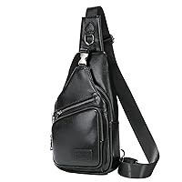 Genuine Leather Sling Bag, Metal Buckle Crossbody Bags Shoulder Cross Chest Pack Small Travel Backpack for Men and Women