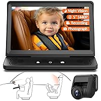 7” Baby Car Camera HD 1440P Recording, 5” Screen Baby Car Monitor with Full-Color Night Vision Camera, Infant Safety Baby Car Mirror Rear Facing for Backseat, Wide Clear View, Easy Installation