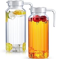 Plastic Pitcher with Lid Clear Acrylic Pitcher Shatter Proof Drink Pitcher Juice Containers with Lids for Fridge Iced Tea Pitcher with Spout Handle for Water Milk Sangria Lemonade (2 Pcs, 68 oz)