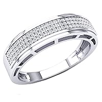 Dazzlingrock Collection Round White Diamond Three Rows Hip Hop Anniversary Wedding Band for Him (0.25 ctw, Color I-J, Clarity I2-I3) in 10K White Gold Size 13
