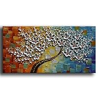 YaSheng Art -hand-painted Contemporary Art Oil Painting On Canvas Texture Palette Knife Tree Paintings Modern Home Interior Decor Abstract Art Colorful 3D Flowers Paintings Ready to hang 24x48inch