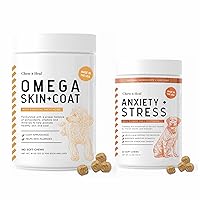 Dog Calming Treats and Salmon Oil Omega Treats for Skin and Coat -Anxiety and Stress Relief Supplement Thiamine and L-Tryptophan for Travel, Storms, Fireworks -Essential Fatty Acids, Omega 3, 6, and 9