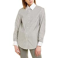 Womens White Striped Cuffed Sleeve Collared Wear to Work Button Up Top S