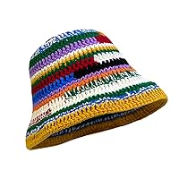 Colorful Bucket Hat for Women Men Knitted Hat Weaving Stripe Pattern Floppy Bucket Hat Winter Fisherman Cap