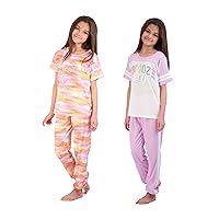 Sleep On It Girls Pajamas Pant Sets 4 Piece Summer T-Shirt and Legging Sleepwear Sets for Kids (2 Full Sets)
