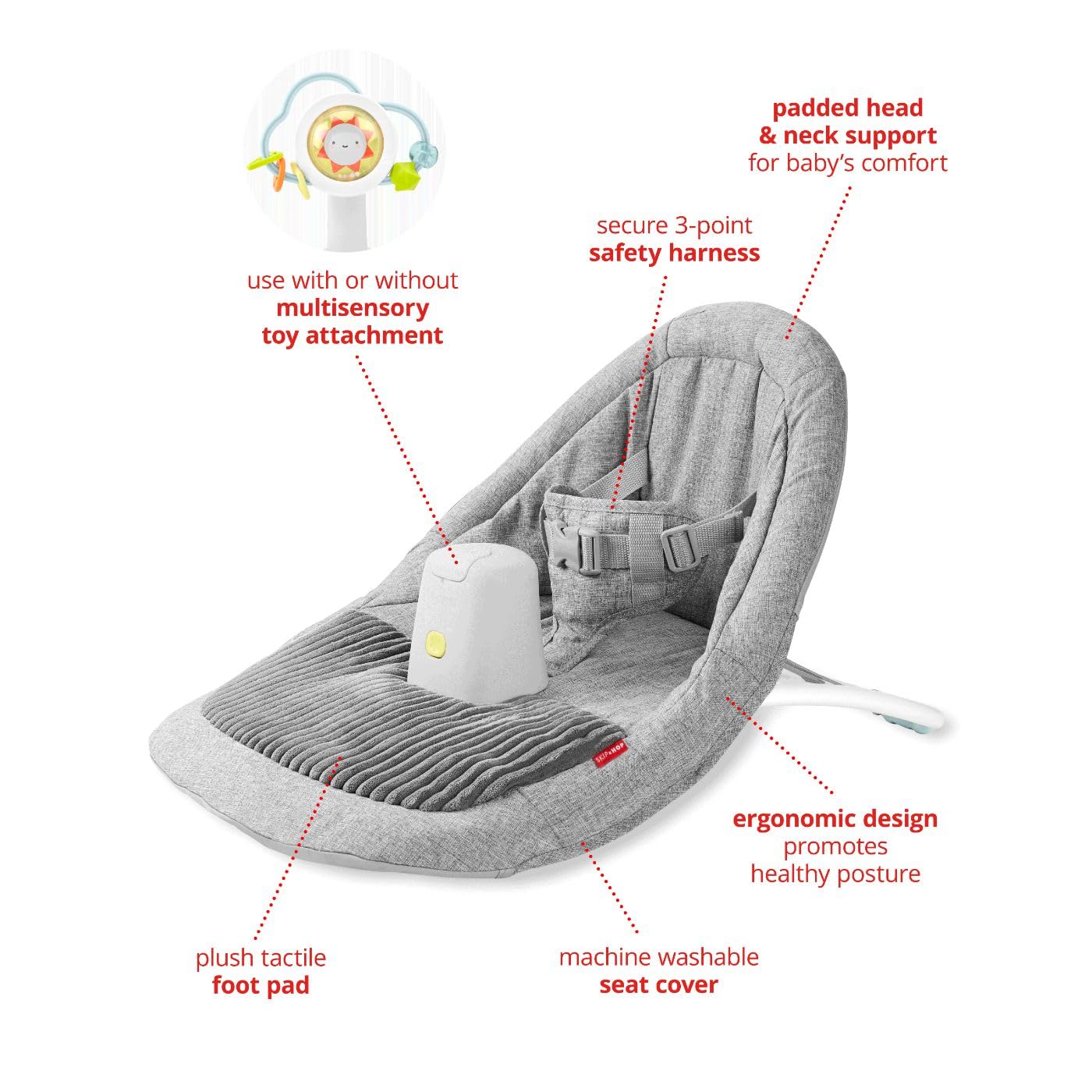 Skip Hop Baby Ergonomic Activity Floor Seat for Upright Sitting, Silver Lining Cloud, Gray