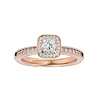 Certified 18K Gold Ring in Round Cut Moissanite Diamond (0.66 ct) Round Cut Natural Diamond (0.18 ct) Round Cut Natural Diamond (0.07 ct) With White/Yellow/Rose Gold Engagement Ring For Women