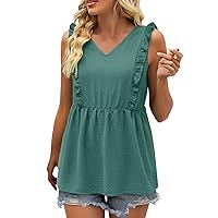 Workout Tops for Women Yoga Tank Tops Women Casual Spring And Summer V Neck Solid Color Ruffle Trim Sleeveless
