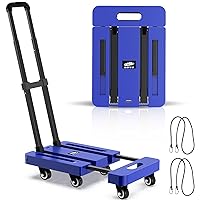 SOYO Folding Hand Truck, 500lbs Heavy Duty Dolly, Portable 6 Wheels Collapsible Luggage Cart with 2 Elastic Ropes for Moving, Travel, Shopping, House Office Use, Blue
