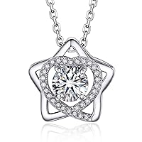 MomentWish Moissanite Diamond Necklace, 1-2 Carat Sterling Silver Necklace Sparkling Solitaire/Snowflake/Dancing Penadant Necklaces Gift for Women