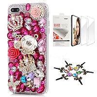 STENES Bling Case Compatible with iPhone 7 / iPhone 8 - Stylish - 3D Handmade [Sparkle Series] Crown Castle Pumpkin Car Butterfly Flowers Design Cover with Screen Protector [2 Pack] - Red
