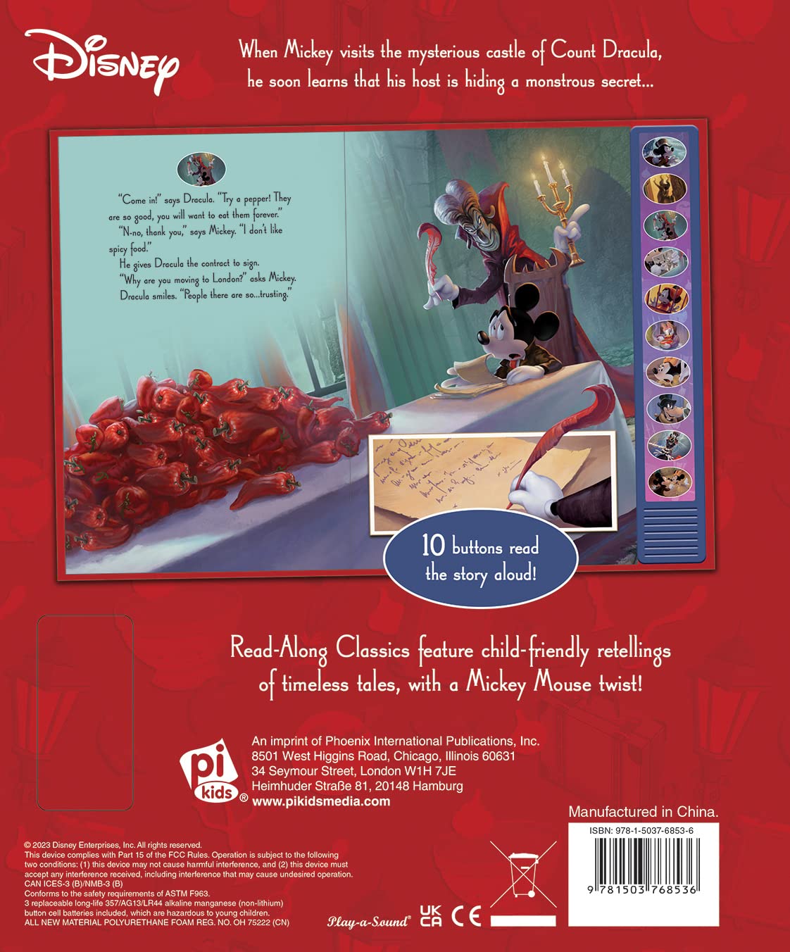 Disney Mickey Mouse and Friends Read-Along Classics – Dracula Interactive Sound Book – Press Buttons to Hear Story Read Aloud - PI Kids