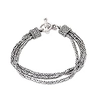 NOVICA Artisan Handmade .925 Sterling Silver Braided Bracelet Chain Indonesia Balinese Traditional 'Fountainhead'