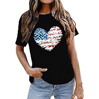 XJYIOEWT Spring Clothes for Women 2024 Black Girl Womens Solid Round Neck T Shirt Fashion Independence Day Print Short