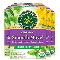 Traditional Medicinals Organic Smooth Move Senna Peppermint Herbal Tea, Relieves Occasional Constipation, (Pack of 4) - 64 Tea Bags