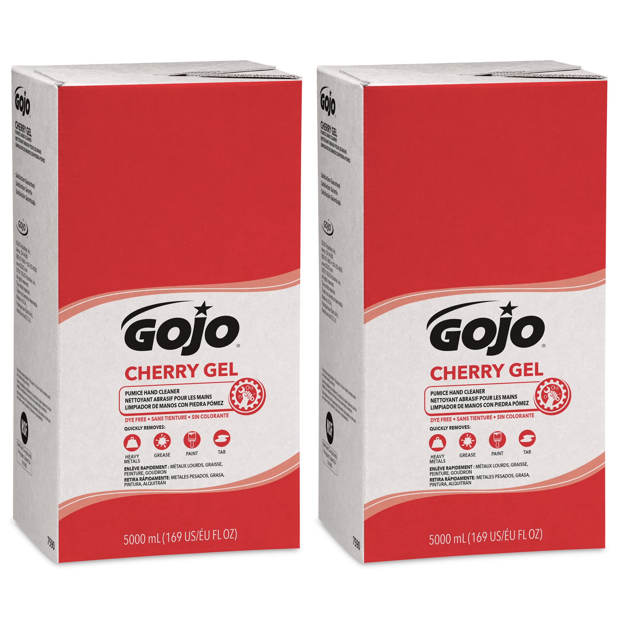 Gojo Cherry Gel Pumice Hand Cleaner, Cherry Fragrance, 5000 mL Heavy Duty Hand Cleaner Refill PRO TDX Push-Style Dispenser (Pack of 2) – 7590-02