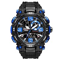Men Watch Waterproof 50M Dual Time Zone Men’s Luxury Sport Watches Stopwatch Alarm Digital Table Clock Trending (Black Blue)