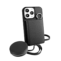 Crossbody Wallet Case for Women, Compatible with iPhone15 Pro/15 Pro Max, Wallet Style Headphone Case with Shoulder Strap (Black, 15 Pro Max 6.7 inch)