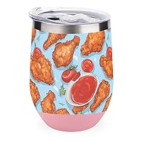 Fried Chicken and Tomato Sauce 12oz Wine Tumbler with Lid Insulated Stainless Steel Wine Glass Double Wall Travel Coffee Mug