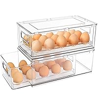shopwithgreen 2 Pack Egg Container for Refrigerator, 14 Egg Holder Storage Container with Handle, Stackable Organizer Bins & Tray for Eggs Fresh, BPA Free