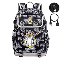 Jude Bellingham Large Capacity Backpack-Real Madrid Waterproof Bookbag-Wear Resistant Knapsack with USB Charging Port