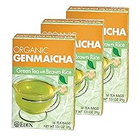 Genmaicha Organic Green Tea, Sencha Green Tea with Roasted Organic Brown Rice, Japanese, 16 Unbleached Manila Tea Bags/Box (3-Pack)