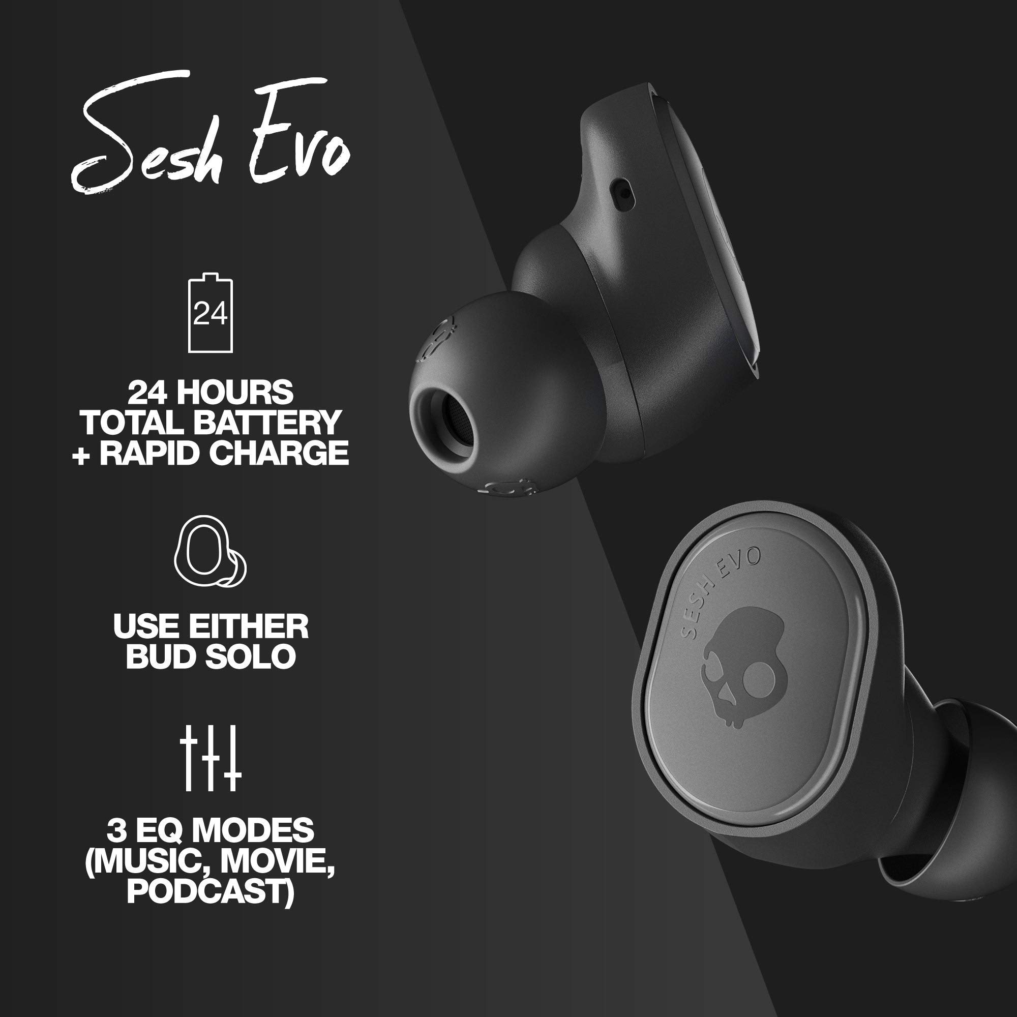 Skullcandy Sesh Evo True Wireless In-Ear Earbud - True Black (Renewed)