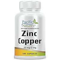 Pacific Nature's Zinc Copper, (50mg as Zinc Gluconate + 2mg Copper Sulphate Pentahydrate) Supporting Immunity, Antioxidant, Thyroid Function, Cellular Rejuvenation* (100 Capsules)