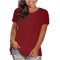Summer Tops for Women 2024 Short Sleeve Casual Loose Solid T-Shirt Round Neck Pullover Ladies Tops